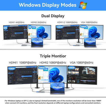 Hub USB C, Stations d'accueil Double Moniteur, Docking Station, Adaptateur 14 en 1 (2HDMI/VGA/Ethernet/PD 100W/5 Ports USB/SD/TF/Audio) Hub Multiport pour MacBook HP Dell XPS etc.